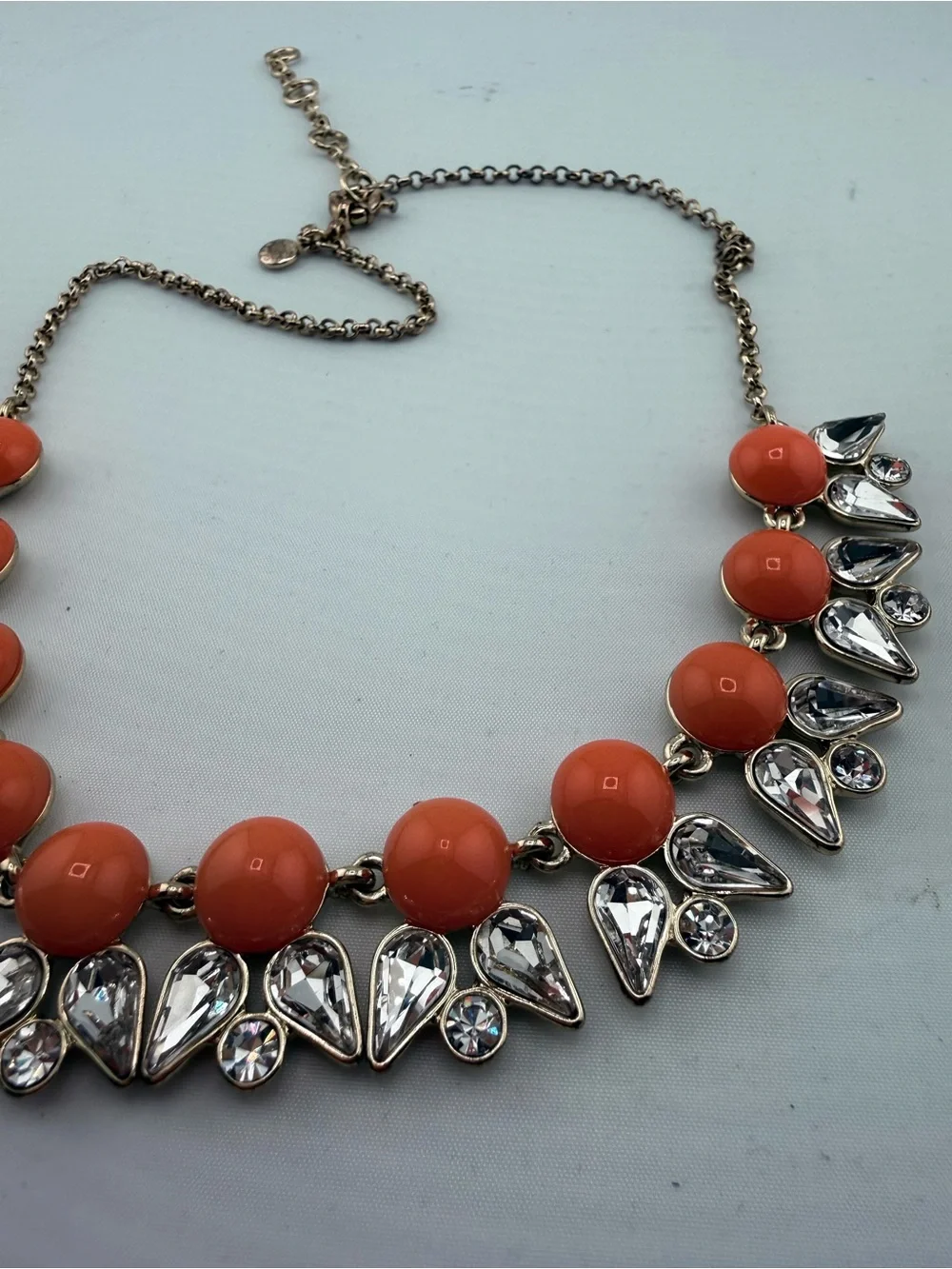 J. Crew Gold Chain Statement Necklace with Coral Red Beads